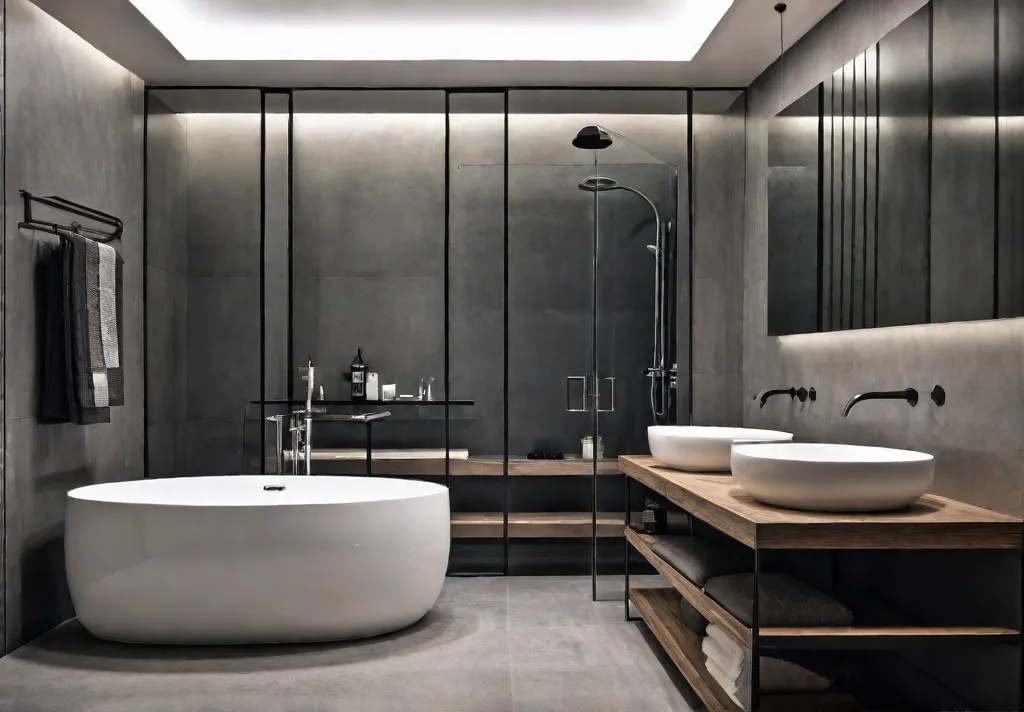 A modern bathroom with a minimalist design featuring clean lines neutral colorsfeat