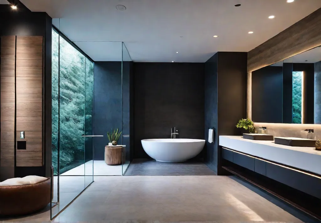 A modern bathroom with minimalist design featuring clean lines natural materials andfeat