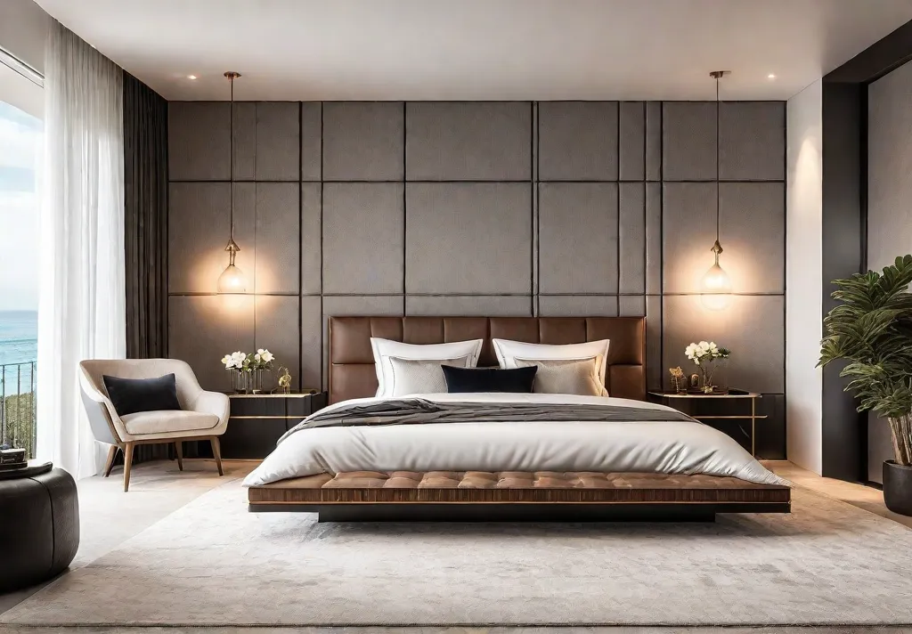 A serene bedroom with a distinct sleeping zone featuring a plush kingsizefeat