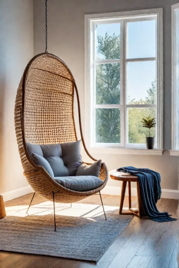 A cozy reading nook bathed in natural sunlight
