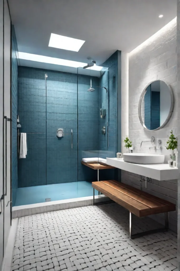 Accessible shower with grab bars and handheld showerhead