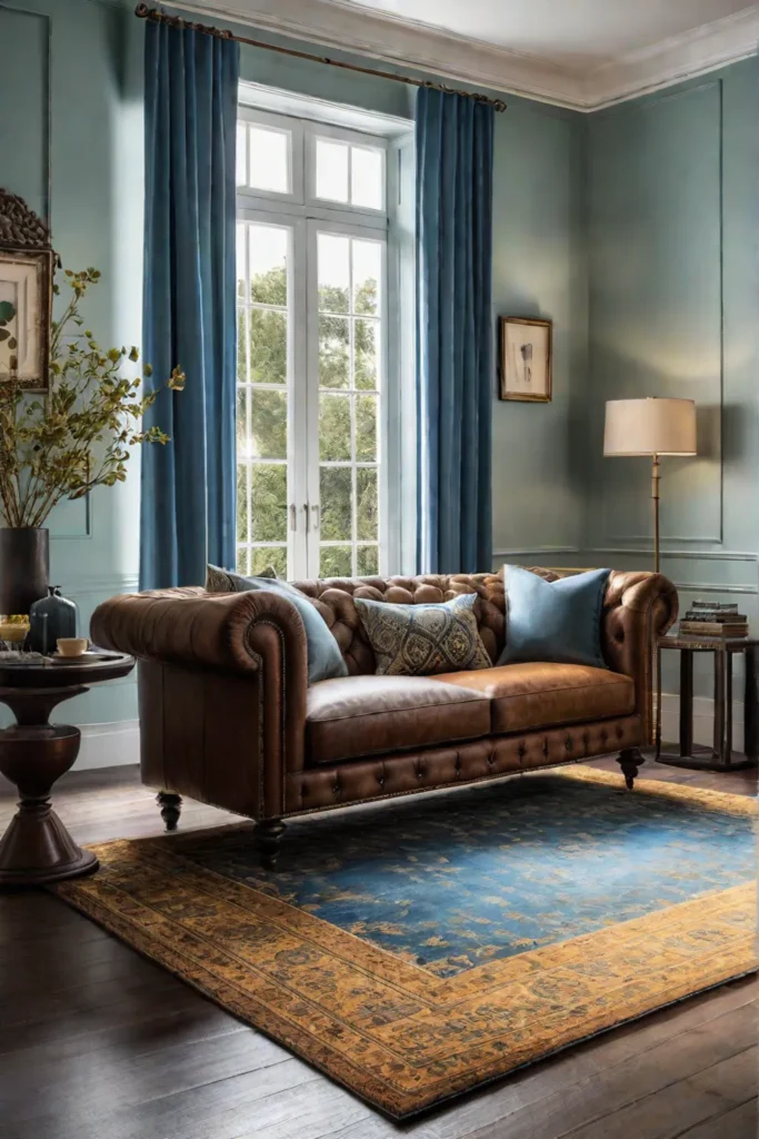 Balanced warm and cool tones create a harmonious small living room