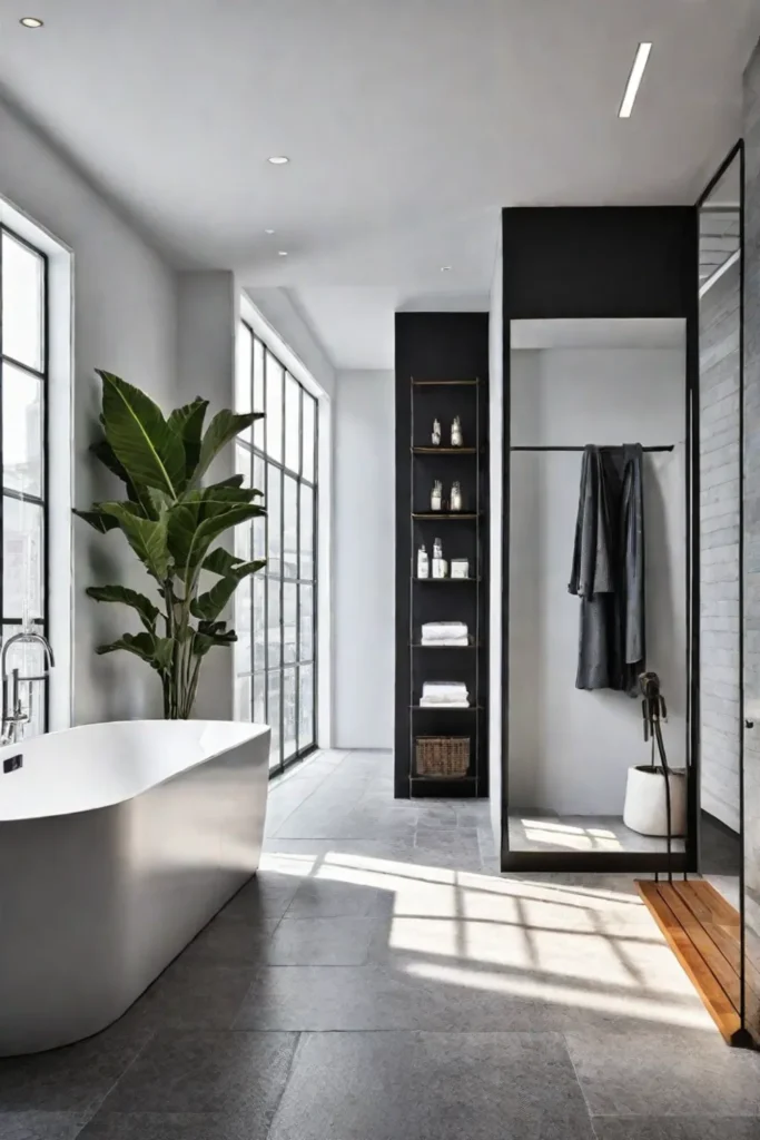 Bathroom featuring a large floor mirror that reflects the entire space creating