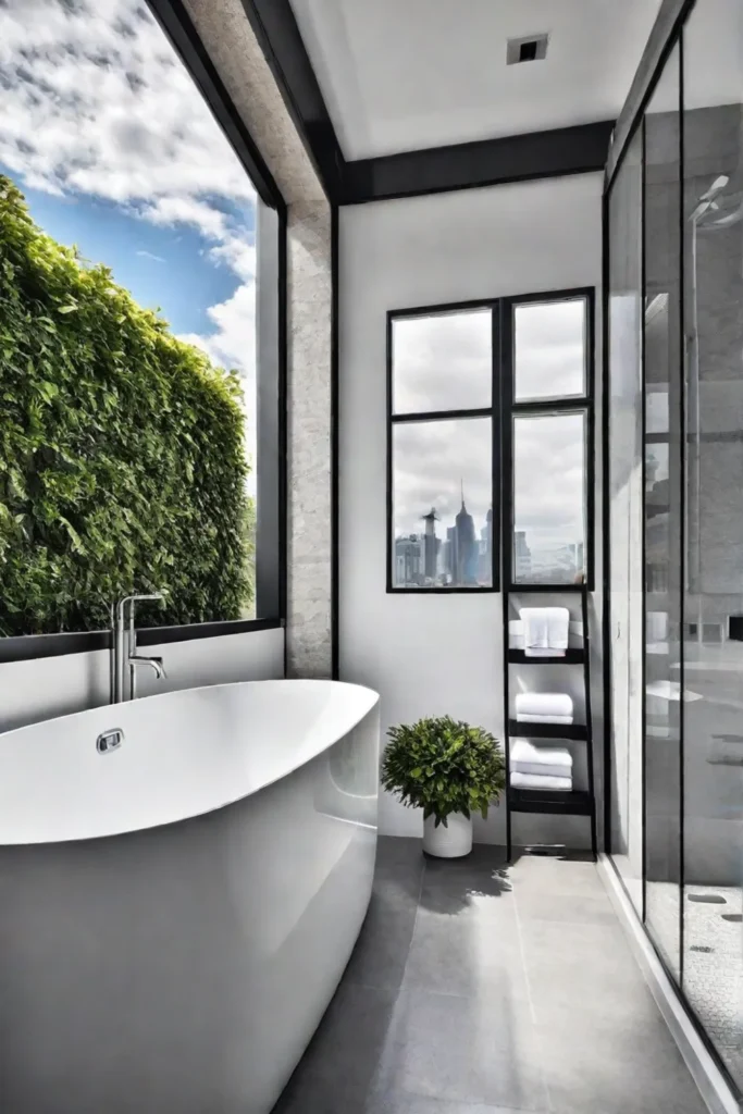Bathroom with focus on natural light and large windows