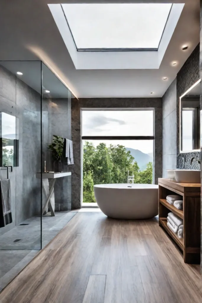 Bathroom with mixed materials for warmth and texture