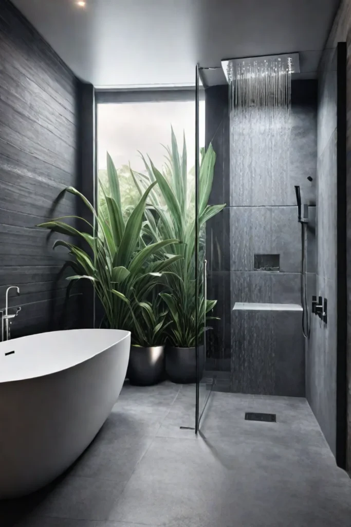Bathroom with rainfall showerhead creating a spalike experience and enhancing the perception