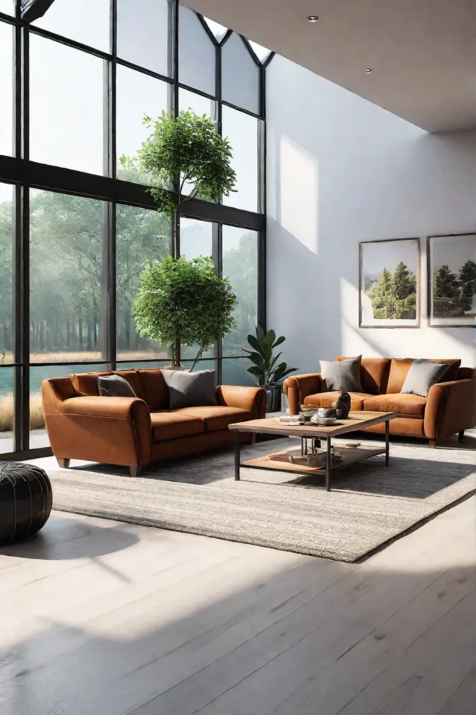 Biophilic living room with abundant natural light
