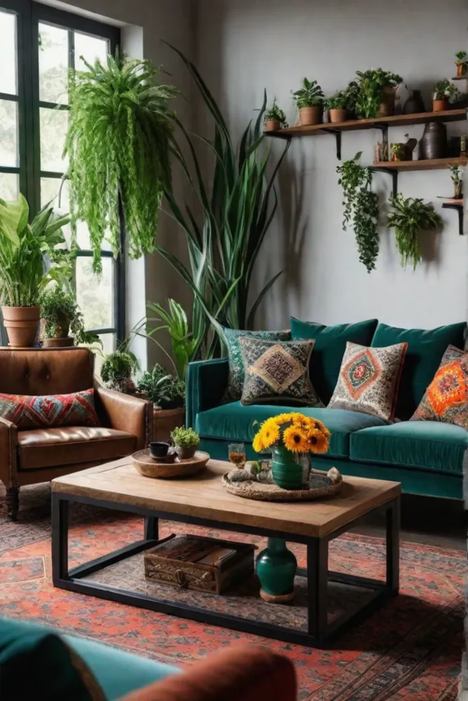 Bohemian living room with eclectic furniture