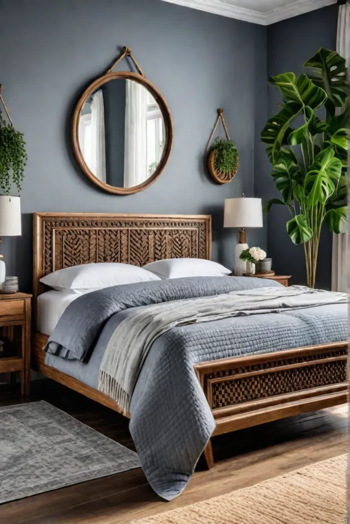 Bohemian modern bedroom with mix of patterns and textures