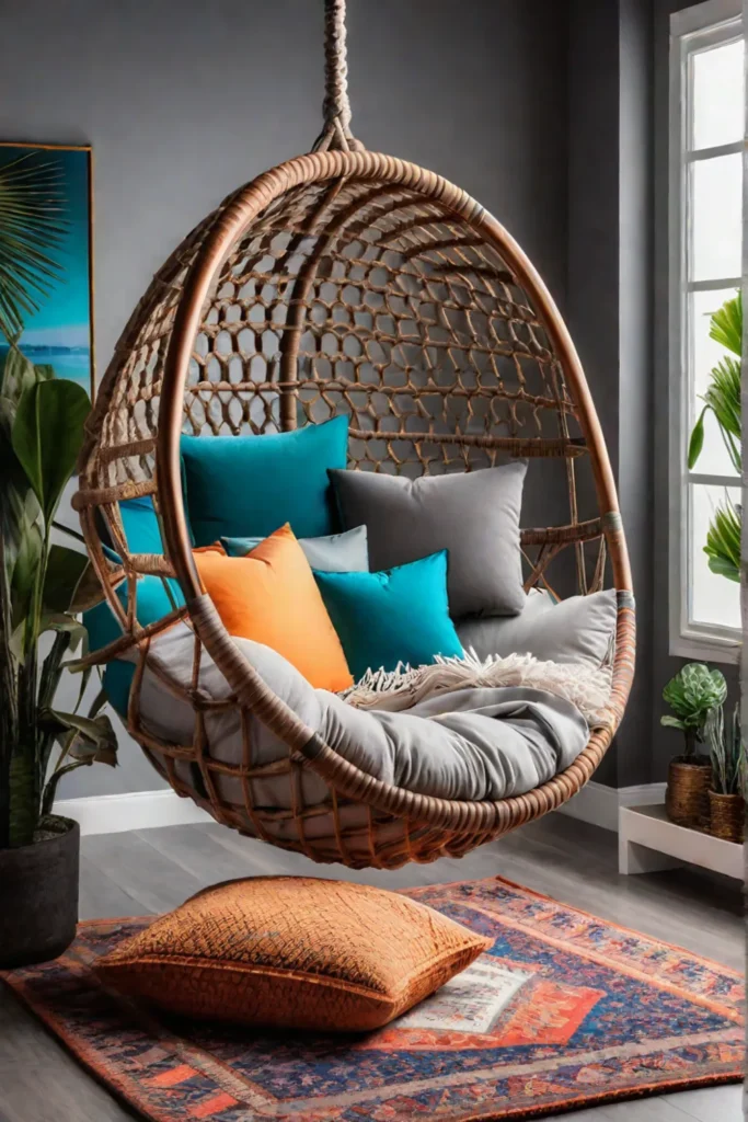 Bohemian reading nook with macrame chair