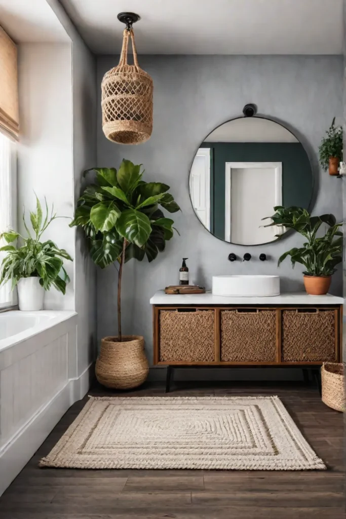 Bohemianinspired small bathroom with natural elements