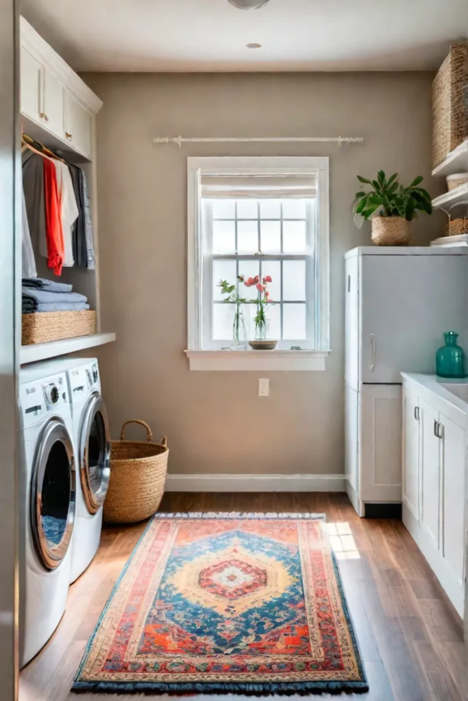 Bohemianstyle laundry room with eclectic patterns and textures