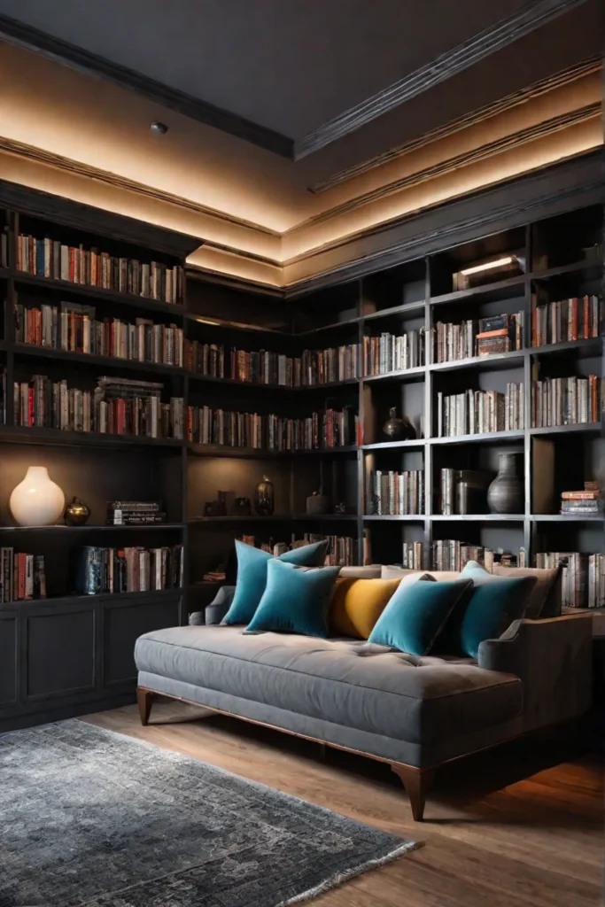 Bookshelf reading nook with integrated seating