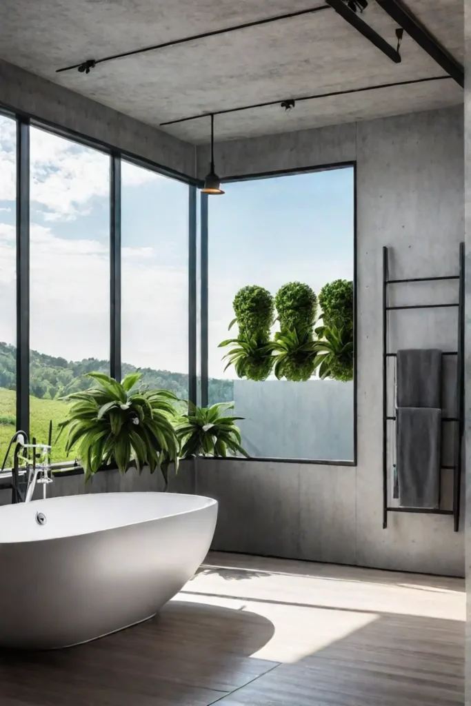 Bright bathroom with biophilic design elements