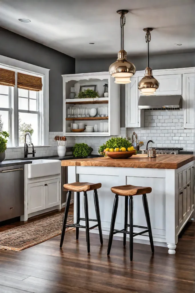 Central kitchen island with butcher block countertop