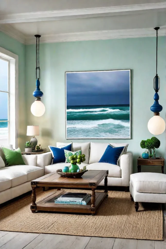 Coastal living room with whitewashed walls