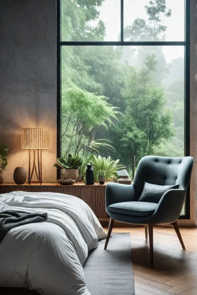Comfortable armchair and plants in a tranquil reading nook