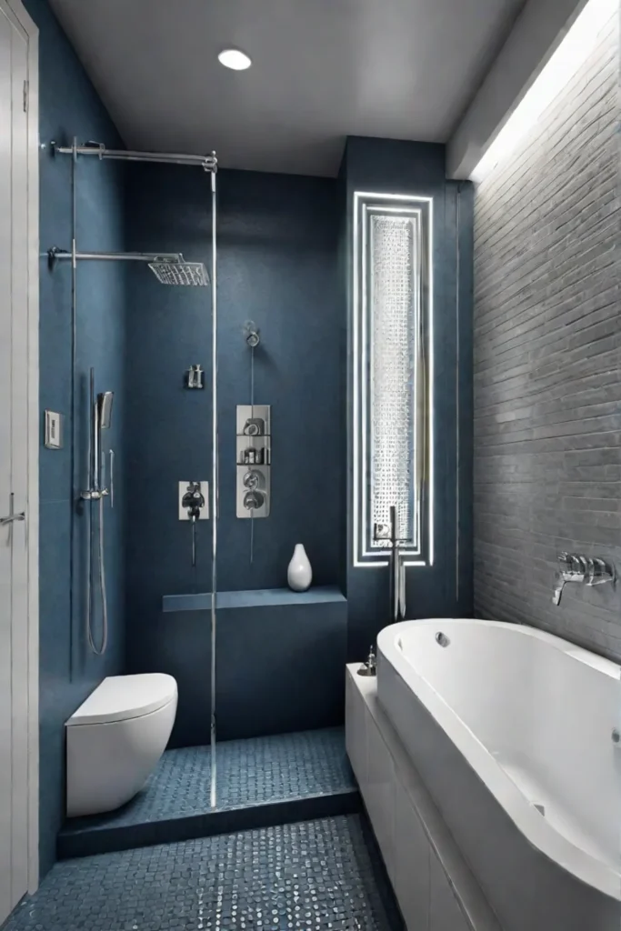 Compact accessible shower space with corner seat