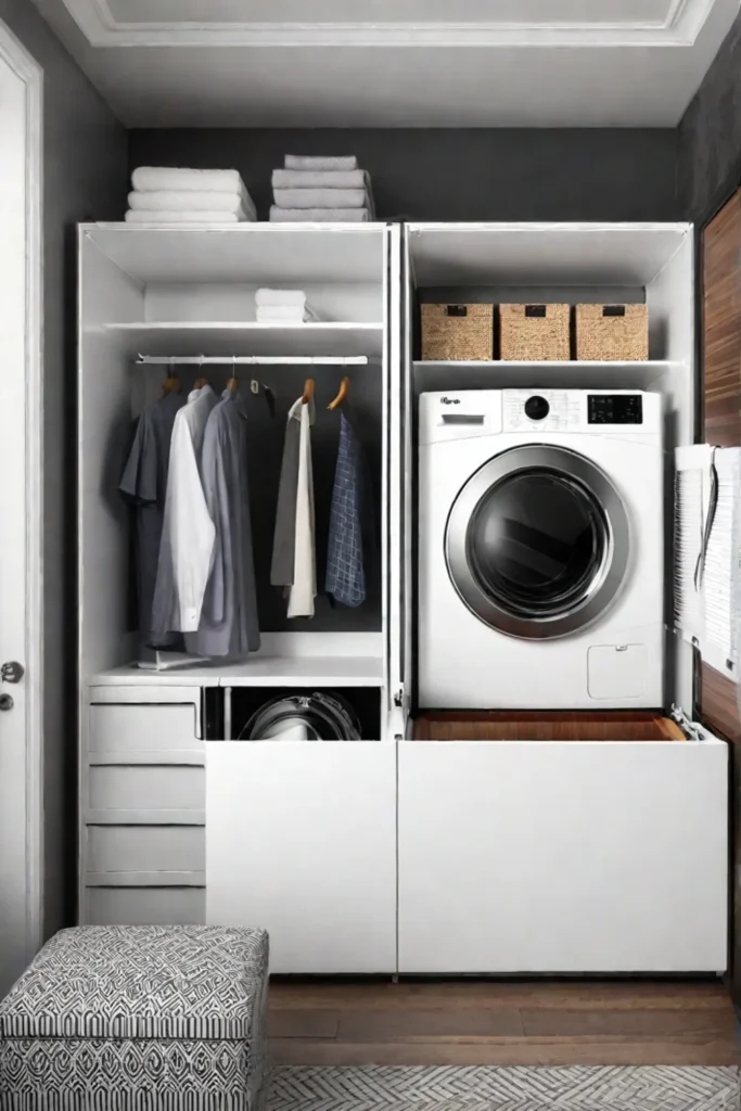 Compact laundry room with spacesaving solutions