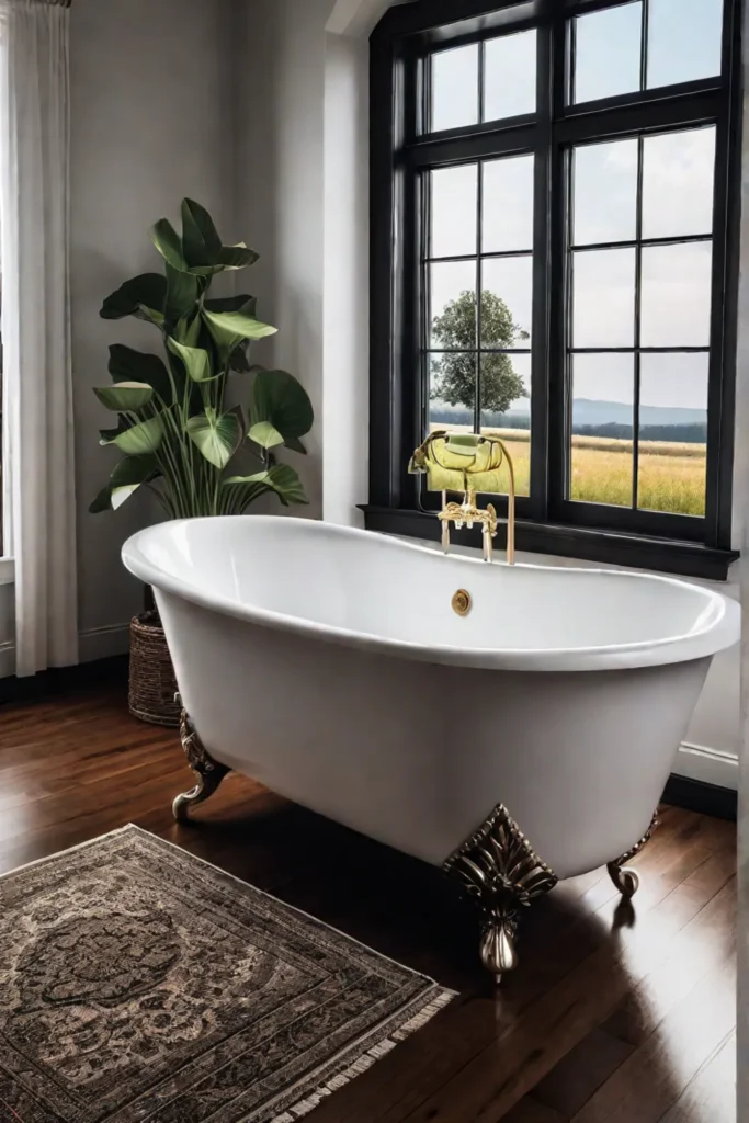 Contemporary Farmhouse Bathroom with Freestanding Tub