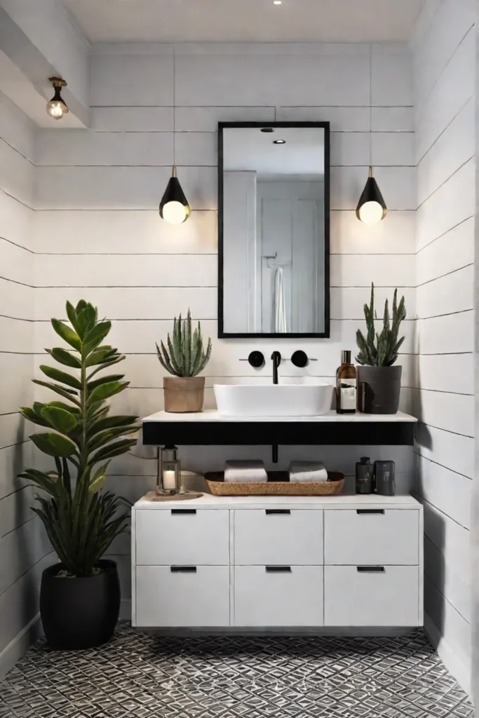 Contemporary and eclectic small bathroom with bold patterns