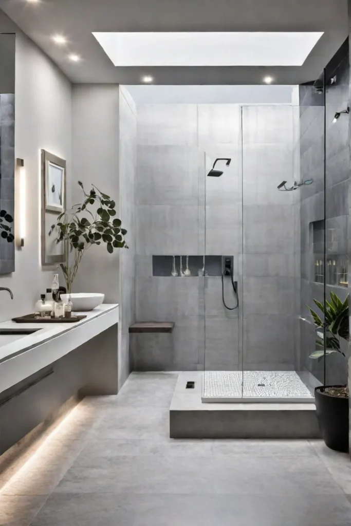 Contemporary bathroom with curbless shower entry and linear drain