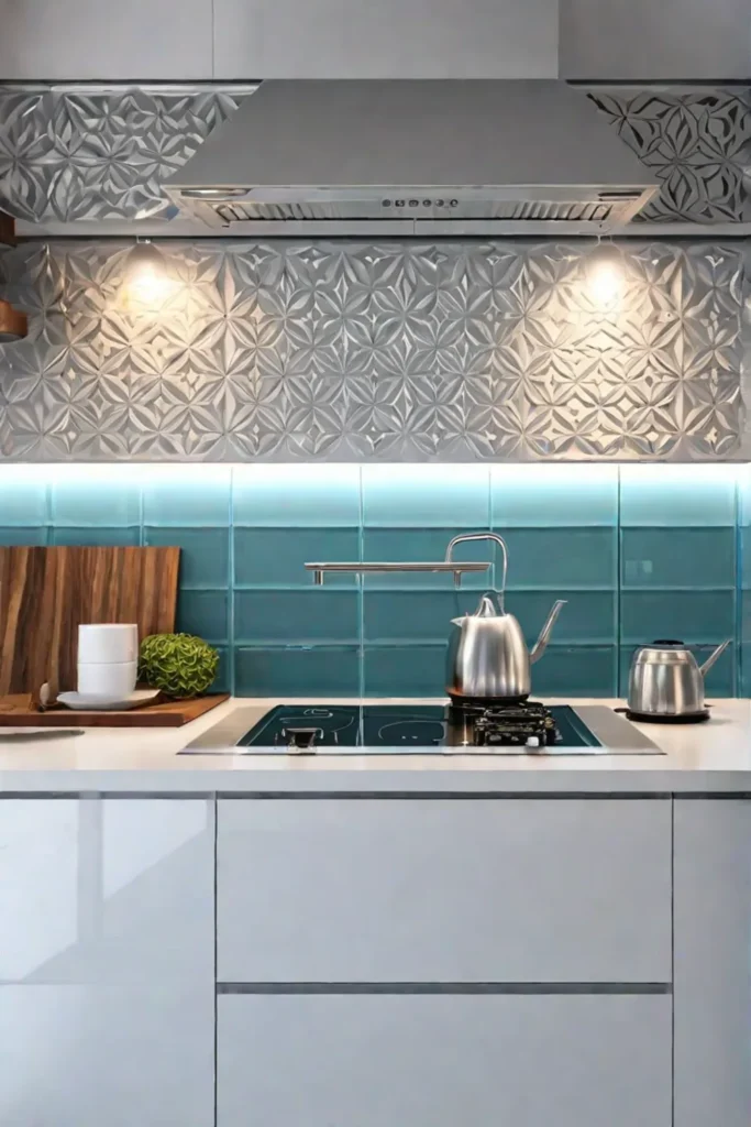 Contemporary kitchen with accent lighting on backsplash