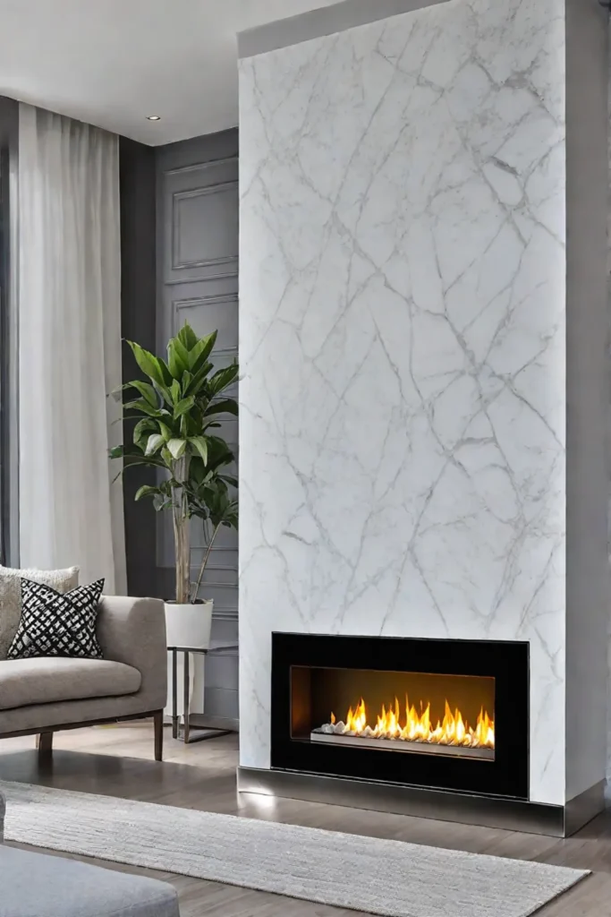Contemporary living room with bioethanol fireplace and stone wall