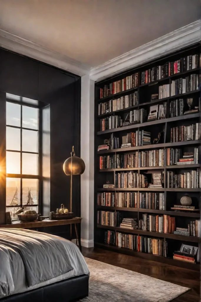 Cozy bedroom with builtin bookcase