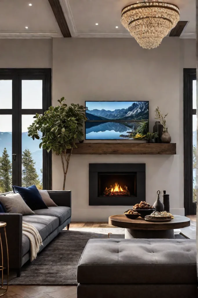 Cozy living room with fireplace and sectional sofa