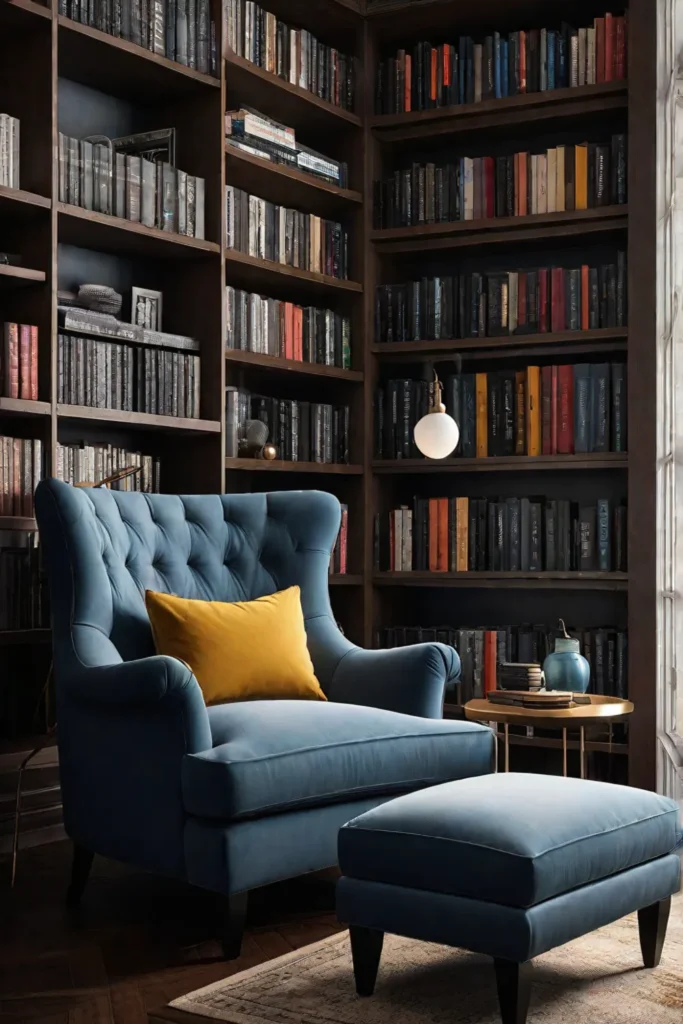 Cozy reading nook with armchair and bookshelf