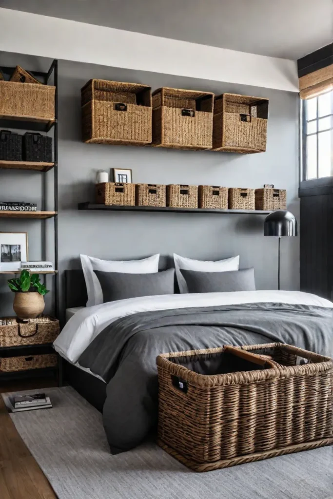 DIY bedding storage solutions in serene bedroom