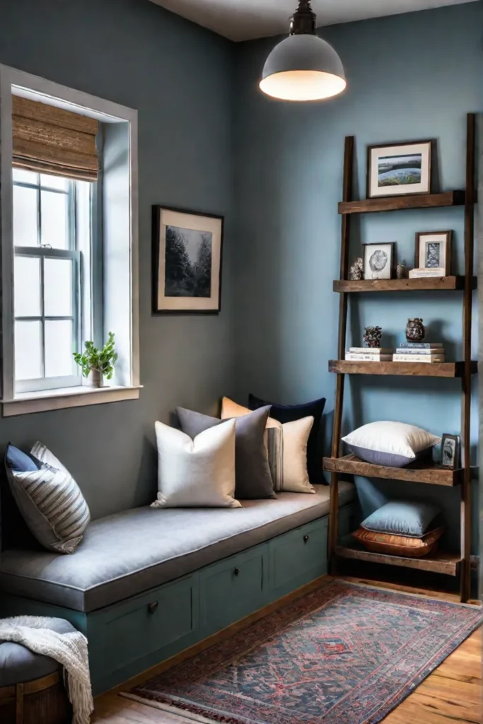 DIY bedroom reading corner with cozy lighting