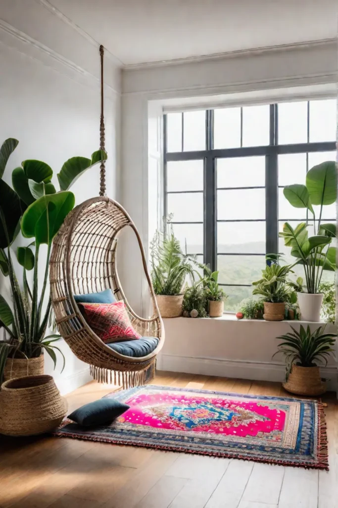 Eclectic and vibrant reading space with plants