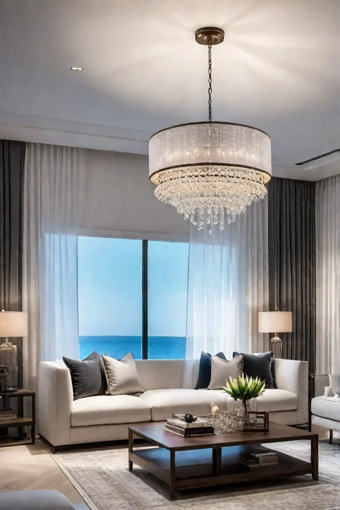 Elegant living room with a chandelier providing ambient lighting and style