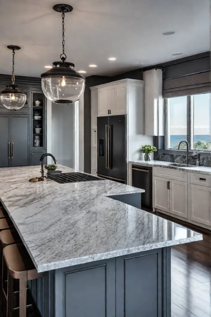 Familyfriendly kitchen with durable granite island countertop and seating