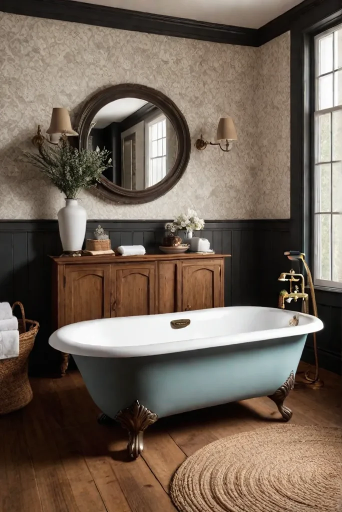 Farmhouse Bathroom with Clawfoot Tub and Farmhouse Vanity