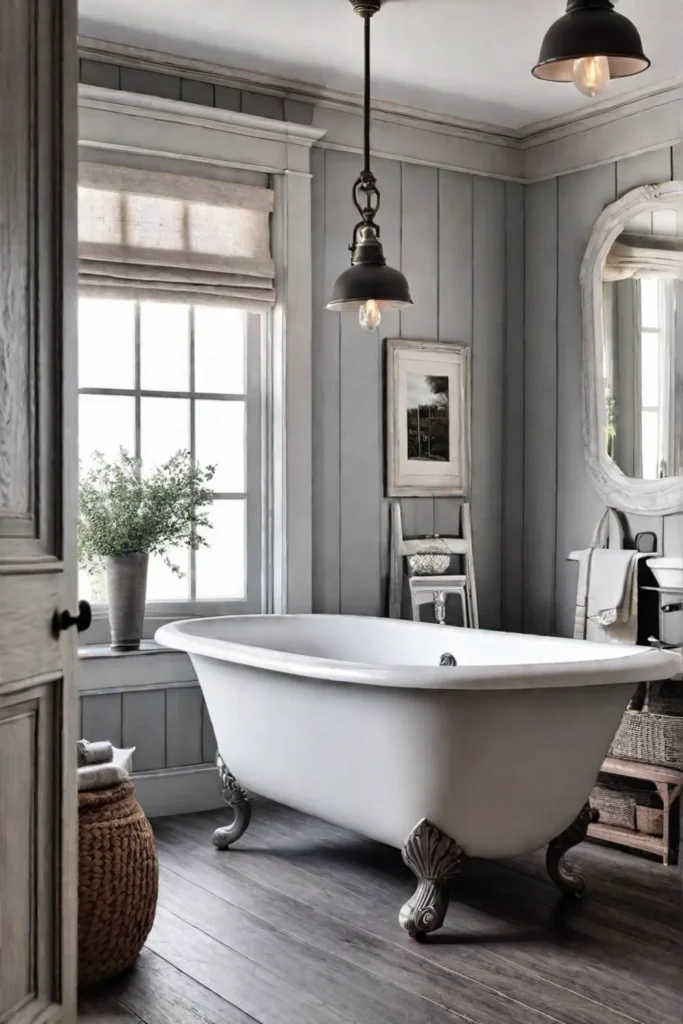 Farmhouse Bathroom with Clawfoot Tub and Weathered Vanity
