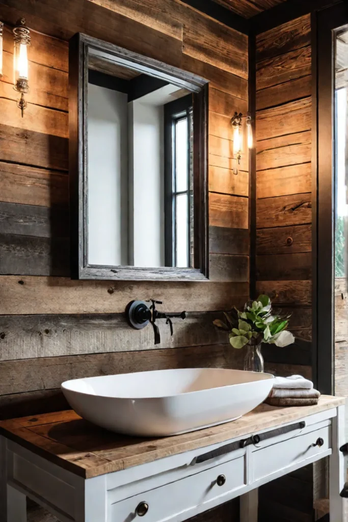 Farmhouse Bathroom with Farmhouse Sink and Reclaimed Wood Wall