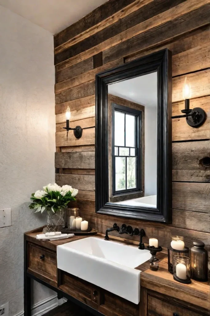 Farmhouse Bathroom with Reclaimed Wood Accent Wall