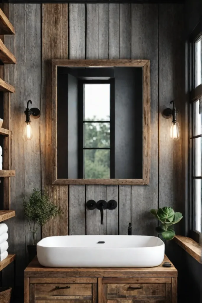 Farmhouse Bathroom with Reclaimed Wood Paneling