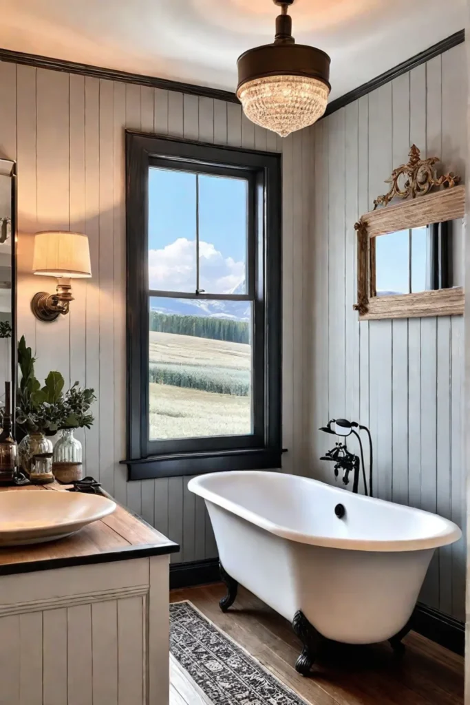 Farmhouse Bathroom with Shiplap Wall and Clawfoot Tub