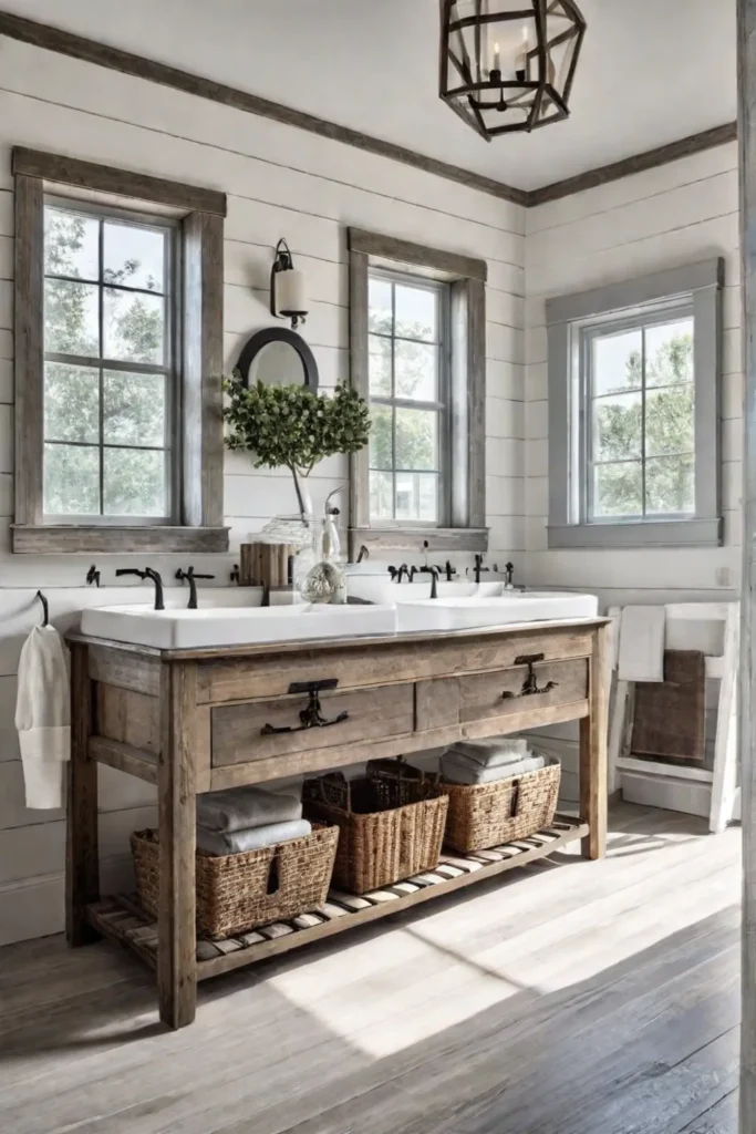 Farmhouse Bathroom with Shiplap Walls and Large Sink