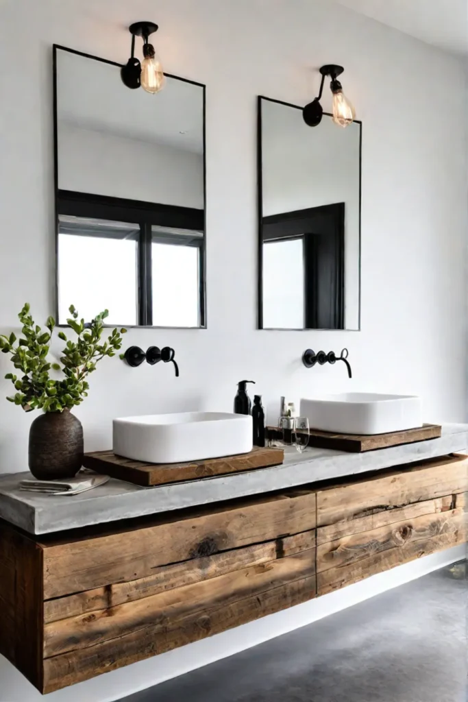 Farmhouse bathroom with floating reclaimed wood vanity