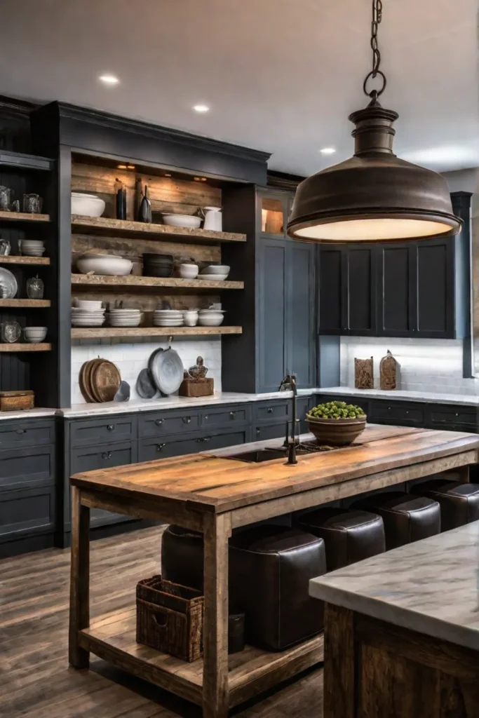 Farmhouse kitchen with reclaimed wood island countertop