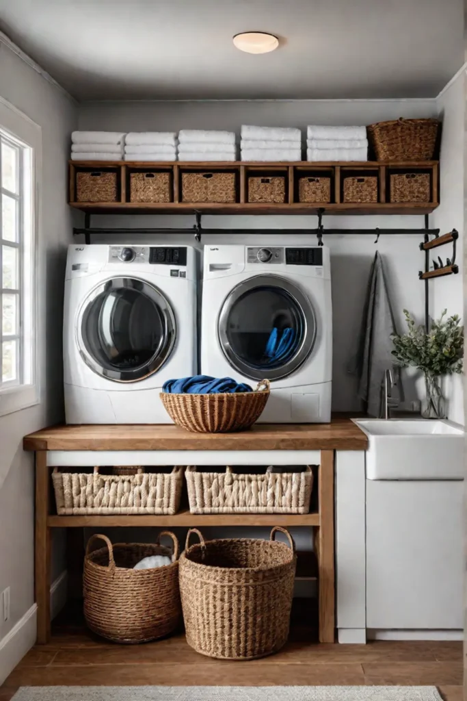 Farmhouse laundry room with a utility sink and ironing board