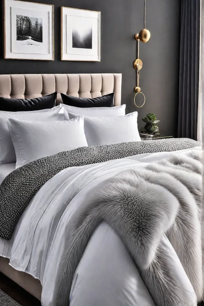 Faux fur throw blanket in stylish bedroom