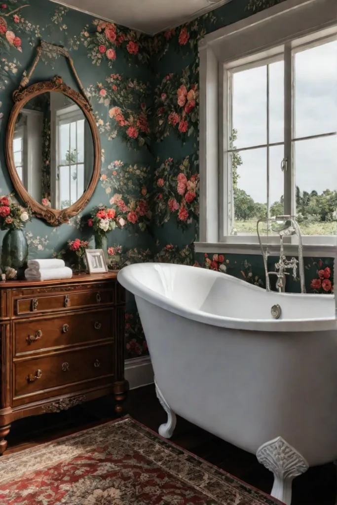 Feminine and charming small bathroom with floral accents