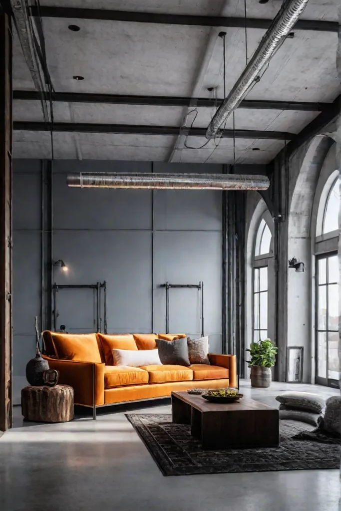 Industrial Apartment Living Room with Exposed Ductwork