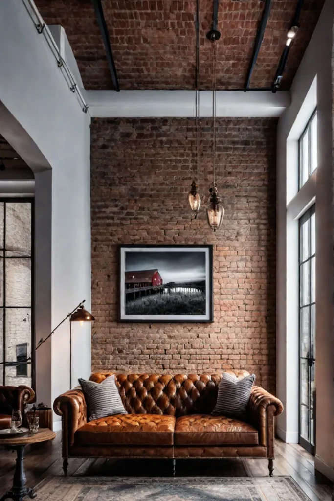 Industrial Living Room with Exposed Brick